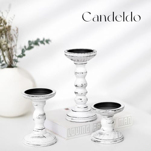 Candeldo Wood Candle Holders for Pillar, White Farmhouse Fireplace Decor
