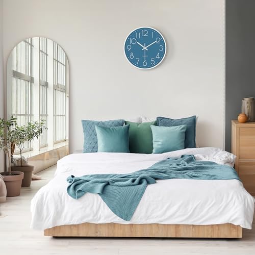 Lafocuse 12 inch Modern Analog Cerulean Blue Wall Clock Battery Operated
