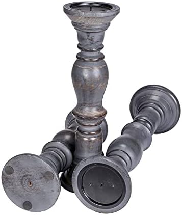 Rustic Candle Holder Set of 3 – 10", 8", 6" – Burnt Finish Wooden Pillar Stands for Wedding, Party, Home Décor, Spa – Country Style Gift for Table Centerpiece