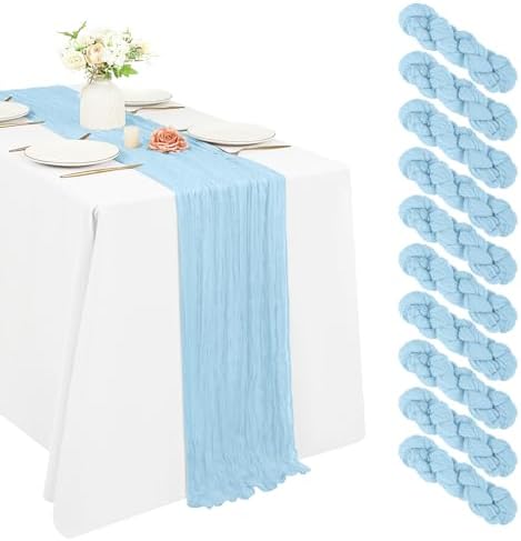 10 Pack Cheesecloth Table Runner 17 x 108 Inch, Light Blue