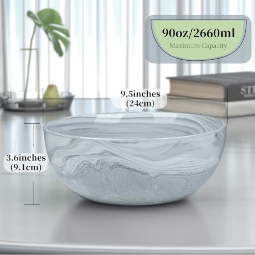 Large Decorative Fruit Bowl, Marble-patterned Ceramic Bowl for Coffee Table Entryway Kitchen Modern Home Decor Centerpiece 9.5 Inches, Grey