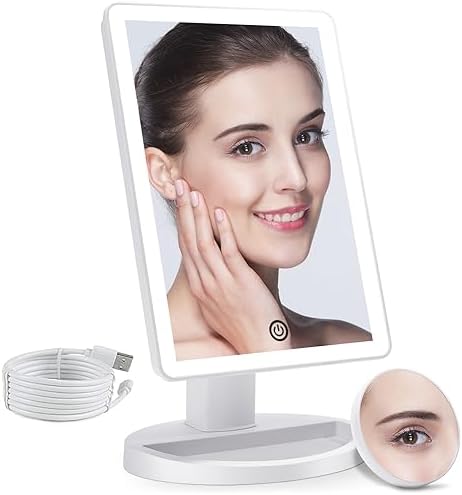 COSMIRROR Lighted Makeup Vanity Mirror with 72 LED Lights 3 Color Lighting | 10X Magnifying Mirror, Dual Power Supply, 180 Degree Rotation Cosmetic Tabletop Light up Mirrors