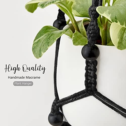 Mkono Macrame Plant Hanger Indoor 35 Inch Hanging Planter Basket Black 2Pc