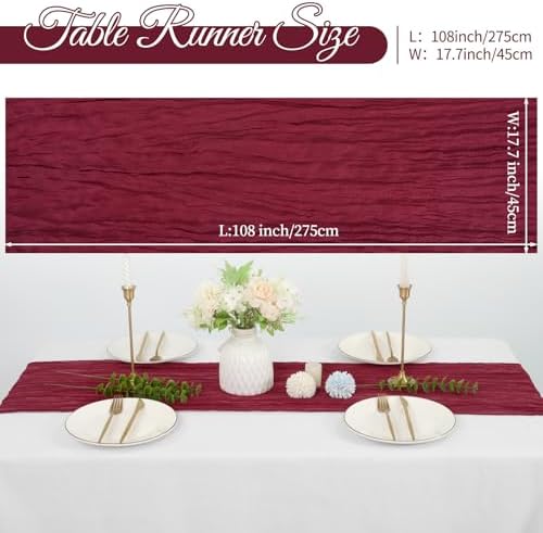 10 Pack Cheesecloth Table Runner 17 x 108 Inch, Burgundy