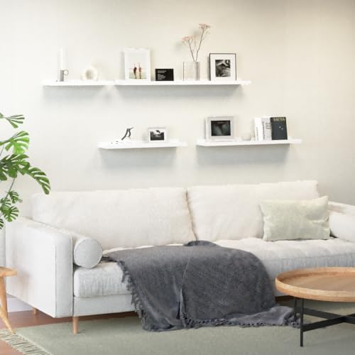 Boswillon Floating Shelves Set of 2, Long Wall Shelf with Lip, 56in, White