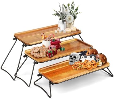 Manspdier Middle Size 3 Tier Cupcake Stand & Towers Serving Tray for Party, Acacia Wooden Dessert Table Display Set, Decorative Tiered Decor Small Chees Charcuterie Boards Rustic Wood Platters Trays