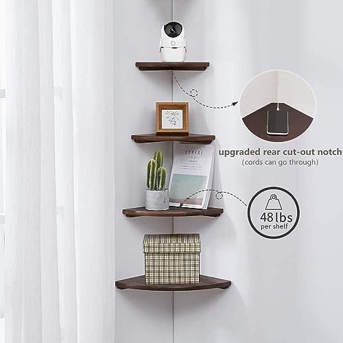 Corner Shelves, Floating Corner Shelf, Set of 3 Solid Oak Wood Corner Wall Shelves, Round End with Wire Hole Shelving for Small Plant for Bedroom Kitchen, Living Room (Size 9/10/12in)