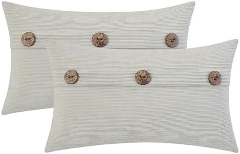 HWY 50 Light Grey Chenille Throw Pillow Covers 12x20 Inch Buttons Pack of 2