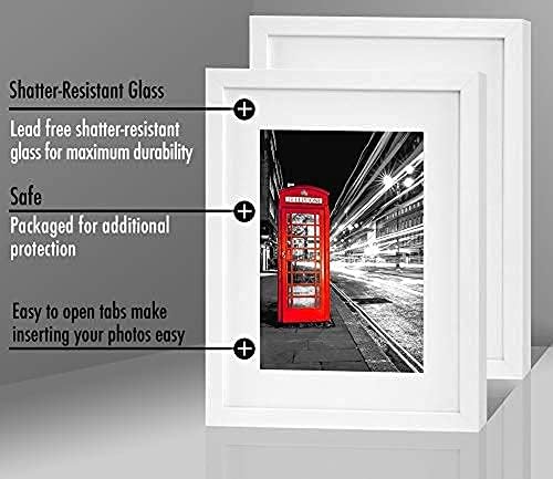 Americanflat 11x14 Picture Frame with Shatter-Resistant Glass - Set of 2 - Use as 8x10 Frame with Mat or Display 11x14 Photo Without Mat - Signature Collection - Picture Frames for Wall - White