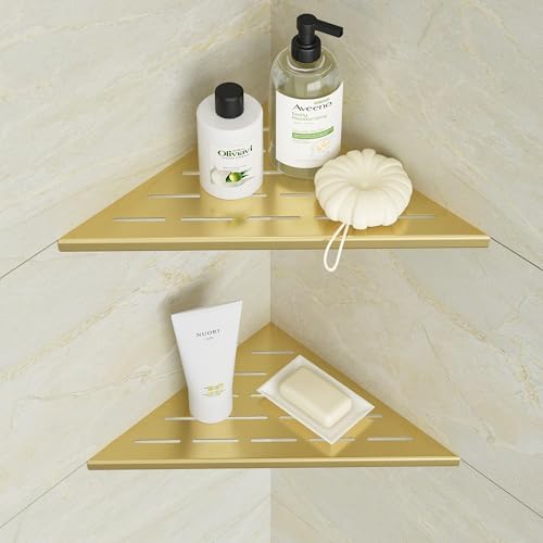 Neodrain 10 Inch Golden Corner Wall Shelf for Tile Wall Insert, Set of 2