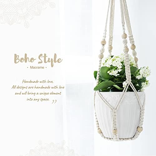 Mkono Macrame Plant Hanger Indoor 35 Inch Hanging Planter Basket Ivory 3Pcs