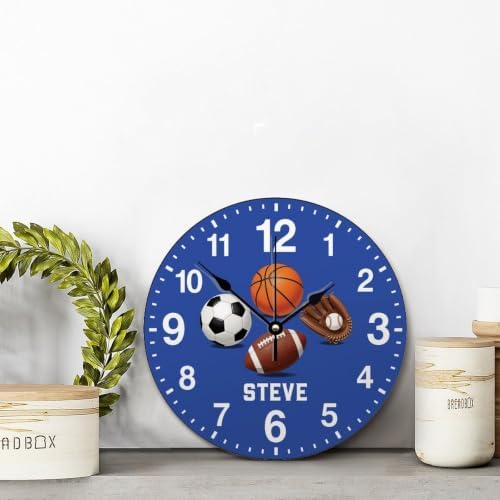 Custom Sports Ball Kids Wall Clock Personalized Name Clock for Boys