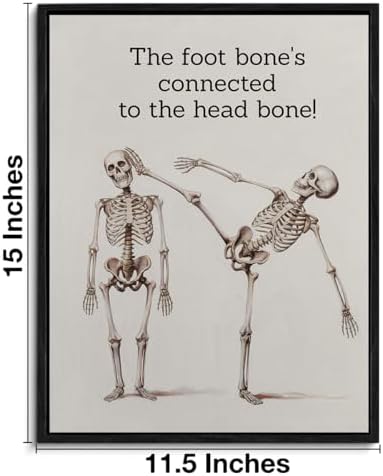 Vintage Anatomy Framed Wall Art Funny Skeleton Art Poster Wall Decor | Humorous Anatomy Print Painting Home Dorm Bedroom Decoration 11.5x15 Inches