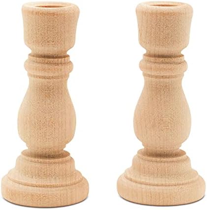 Mini Candlesticks 3 inches with 1/2 inch Hole, Set of 12 Unfinished Wood Chime Candle Holders for Crafts, by Woodpeckers