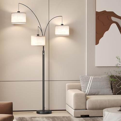 SUNMORY 3 Lights Floor Lamp for Living Room, 78" Tall Standing Lamp with Hanging Drum Shade, Modern Arc Floor Lamps with Heavy Base, Mid Century Arched Tree Floor Lamp for Bedroom, Office, Corner
