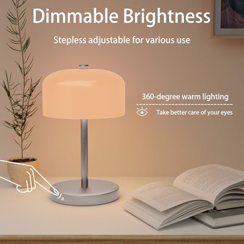 Small Portable Cordless Table Lamp, 3-Way Dimmable Touch Rechargeable Battery Powered Mushroom Lamp Bedroom Dining Table Living Room Shelf Decor,Gold