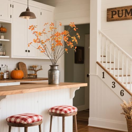 6Pcs 40'' Fall Artificial Branches Faux Autumn Stems Fall Plant Branches Ficus Twig Leaves Fall Eucalyptus Branches for Autumn Thanksgiving Home Office Wedding Vase Fillers DIY Craft Decors
