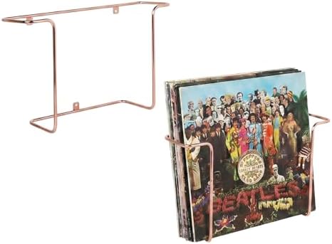 MyGift Copper Metal LP Record Wall Racks, Vinyl Album Display Set of 2