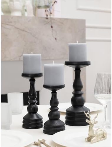 CANDWAX 3x3 Pillar Candles Set of 3 - Rustic Unscented No Drip Light Gray Candles for Home Decor, Weddings, Centerpieces