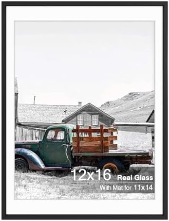Golden State Art 12x16 Black Aluminum Frame, Real Glass, Mat Fits 11x14