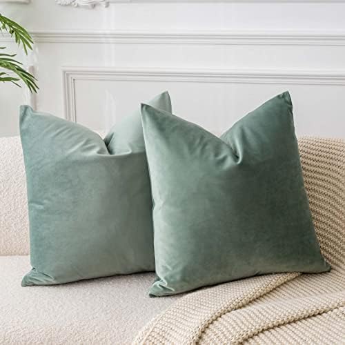 JUSPURBET Decorative Pillow Covers Set of 2 Velvet Throw Pillow Covers for Couch Sofa Bed Soft Euro Cushion Covers Cases with Hidden Zipper for Living Room Home Decor 28x28 inch,Sage