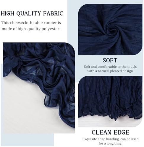 4 Pack 120 Inch Navy Blue Cheesecloth Table Runner Boho Rustic Gauze Sheer Romantic 10 FT Long Cheese Cloth Table Runner for Bridal Baby Shower Wedding Party Birthday Holiday Home Easter Decor