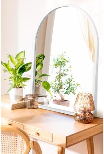 Arch Bathroom Vanity Mirror for Wall Decorative, 26" x 18" White Rustic Mirror with Wood Frame for Wall Decor Farmhouse Mirror, Entryway, Living Room, Hallway