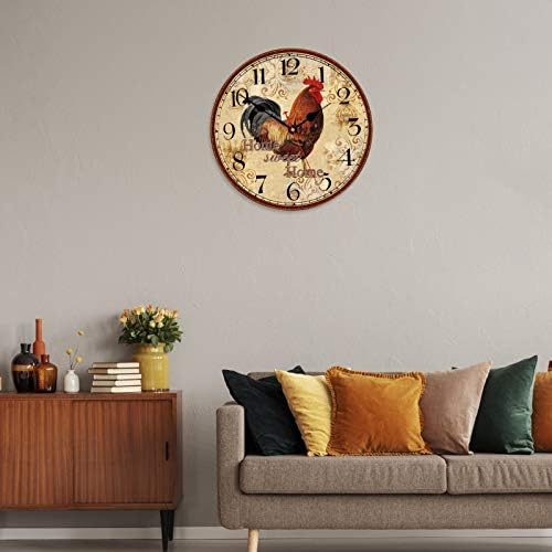 TAHEAT 12 Inch Rooster Wall Clock, Home Sweet Home Farmhouse Decor, Red Vintage Chicken Battery Operated Wall Clocks for Kitchen/Bedroom/Dining Room/Office