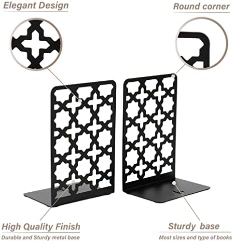 CNK Book Ends Bookends for Decorative Books Holder Bookend Shelves End Hold Heavy Duty Holders Stoppers Metal Stopper Cute Boho Bookshelf Holds Cookbook Office Home Set of 2 Bookends Pair Black