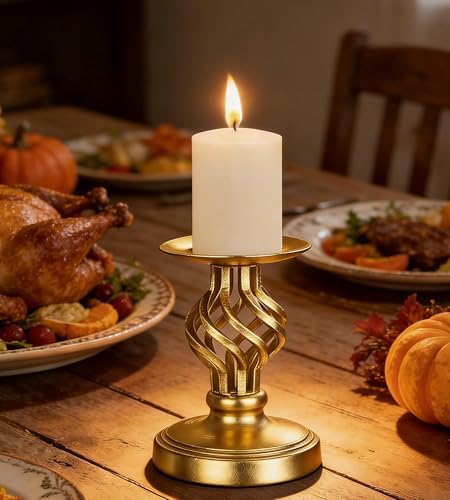Vintage Metal Pillar Candle Holder for Table Decor