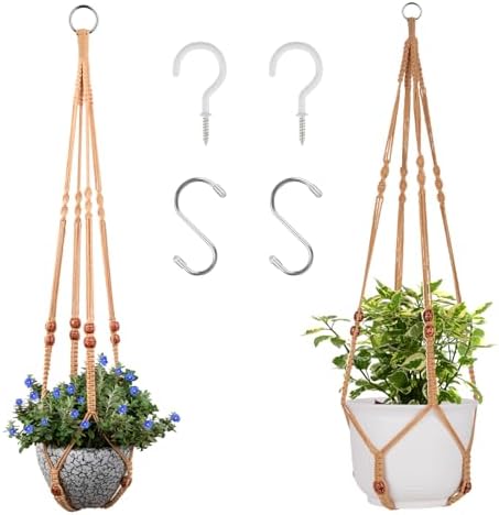 RIFNY Macrame Plant Hanger Indoor, Hanging Plant Holder, Brown, 2 PCS