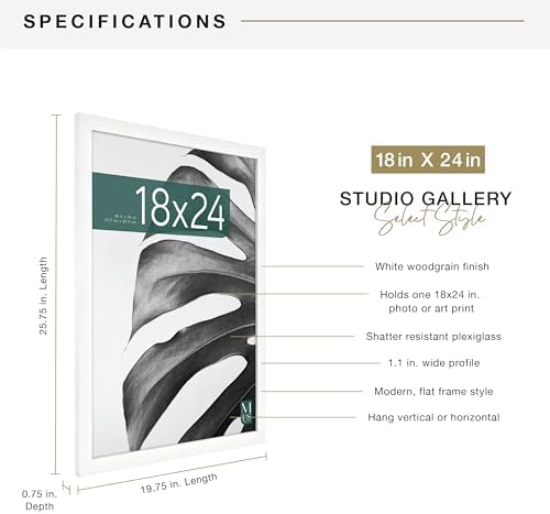 MCS Studio Gallery Poster Frame, 18x24, White Woodgrain, 1-Pack