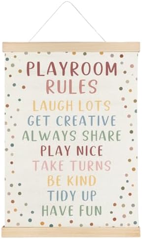 SereneHanctuary Boho Playroom Rules Wall Art, Kids Playroom Wall Decor, Colorful Dot Kids Poster Hanger Frame for Toddler Girls Boys Play Room Nursery Bedroom Home Decor, 12x16 Inch