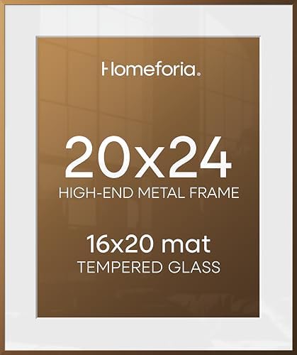 Homeforia 20x24 Bronze Picture Frame, High-End Metal, 16x20 Mat, Glass