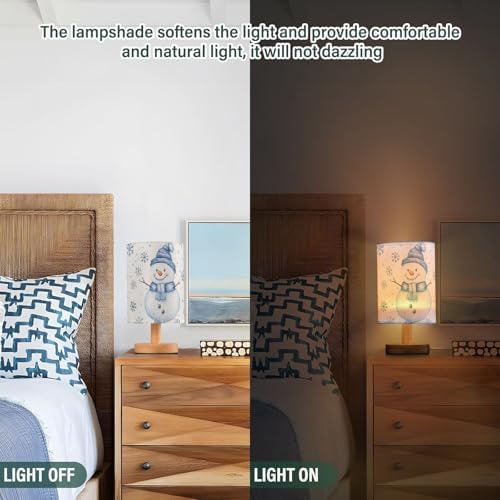 Cute Snowman Snowflake Blue and White Winter Bedside Table Lamps with USB Port for Bedroom Lamp Accent Table Lamp Small Nightstand Lamp Sturdy Linen Shade Wooden Decorative Lamps for Kids|Dorm|Home