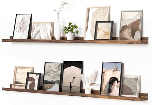 Heimlove Picture Ledge Shelf, Floating Shelves Set of 2, 55.12Inches Picture Shelf for Wall with Ledge, Kids Bookshelf Wall Mounted for Living Room Bedroom Decor Books Photo Frames - Rustic Brown
