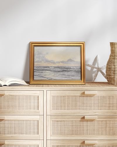 WHASAYART Gold Framed Vintage Wall Art for Living Room, Landscape Painting Prints Shelf Decor for Kitchen, Aesthetic Bedroom Wall Art, Christmas Gifts for Friends or Family (Sea or Sky - 12"x16")