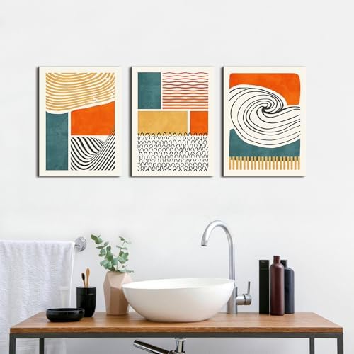 Boho Wall Art Mid Century Modern Wall Decor Abstract Geometric Canvas Prints Color Block Paintings Colorful Simple Line Pictures Modern Boho Artwork Living Room Bedroom Home Decoration 12x16" 3Pcs