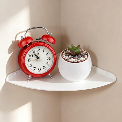 Small Wall Mounted Floating Corner Shelves 7 inch Metal Shelf Corner Shelf for Wall Storage, for Speaker, Cable Box (White)