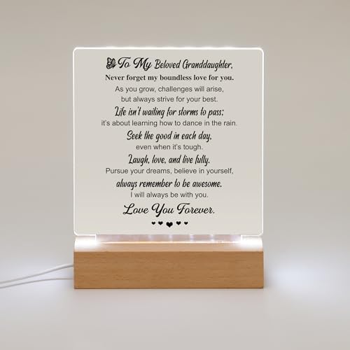 WSYEAR Granddaughter Gifts from Grandma, Birthday Graduation Gifts for Granddaughter Acrylic Wooden Base Lamp,to My Girls Kids Present from Grandma