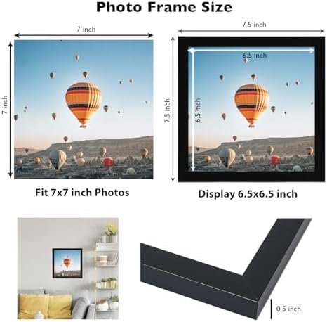 7x7 Picture Frame Set of 6 Black for Wall Hanging or Tabletop, Wall Mounting Horizontally or Vertically, 7 x 7 Square Wall Gallery Poster Photo Frame with Shatter Resistant Plexiglass, 6 Pack, Black