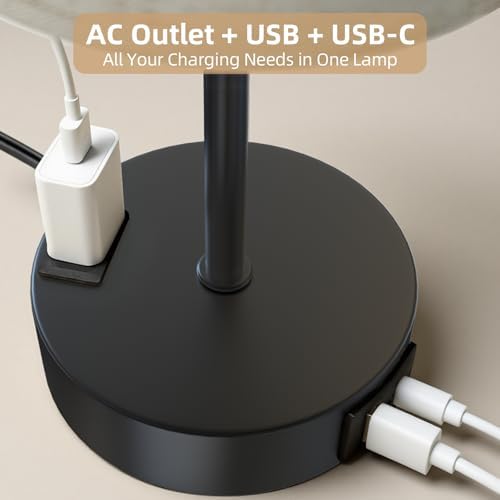 Table Lamp for Bedroom, High-Sensitivity Touch, AC Outlet, USB A+C