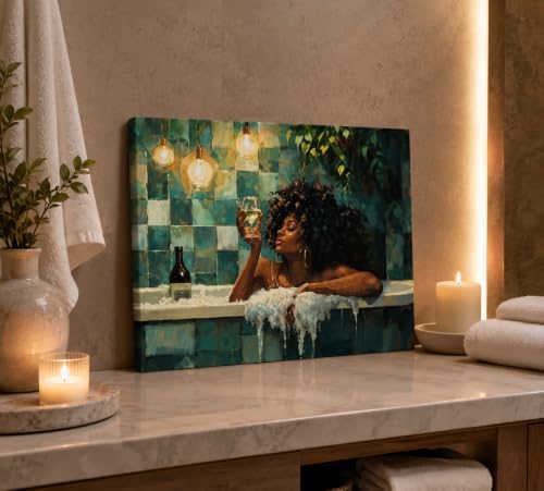 CXKAWM Vintage Bathroom Canvas Wall Art, Black Woman Bathtub Decor, 12x16in | Moody Bathtub Wall Art adds Vintage Charm To Bathrooms, Vanity Corners, Guest Baths, Powder Rooms and Apartments
