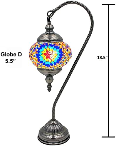SILVERFEVER Handcrafted Mosaic Turkish Lamp Moroccan Glass Table Desk Bedside Light Bronze Base with E12 Bulb (Red Yellow Starburst Latter)