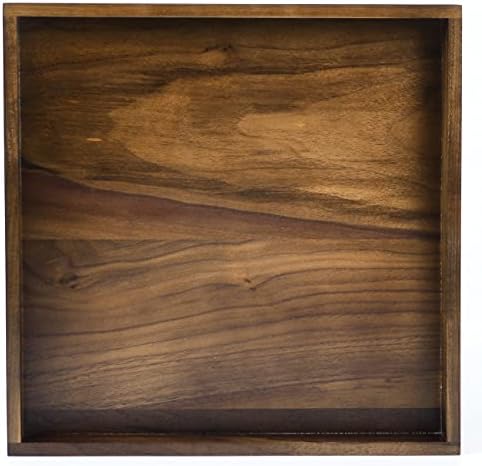 12" Square Small Black Walnut Wood Ottoman Tray No Handle