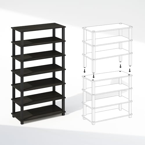 Furinno Turn-N-Tube Storage Shelves Set of 2, 4-Tier Stackable Standing Shelf, Open Corner Shelf, for Organization and Storage, Living Room, Garage, Home Office, Espresso