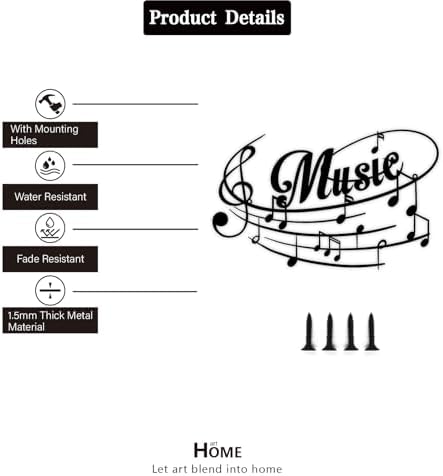 Music Note Metal Sign, Metal Music Sign Wall Art Musical Note Signs Wall Decor Metal Signs, Hanging Music Room Gift for Lover of Music, Indoor Outdoor Decoration (28 inches)