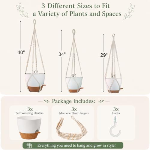 3 Pack Self Watering Hanging Planters for Indoor Plants Large 10/8/7 Inch
