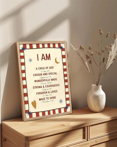 KensTro 12x16 Oak Framed I Am a Child of God Scripture Wall Art | Natural Oak Wood Frame with Christian Affirmation Print for Bedroom, Hallway, Office, Living Room or Prayer Space
