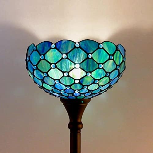 Tiffany Floor Lamp Stained Glass Torch 12X12X67 Inch Sea Blue Pearl